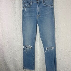 Mother the insider crop Step fray Distressed Light Blue Jeans
